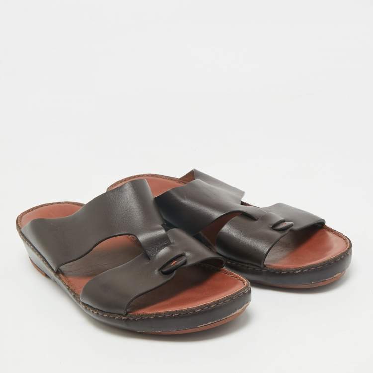 Pre Owned Loro Piana Brown Leather New Buckle Sandals Size 44