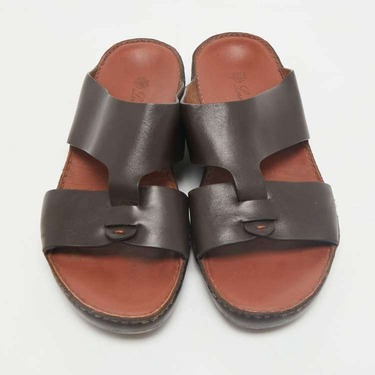 Pre Owned Loro Piana Brown Leather New Buckle Sandals Size 44
