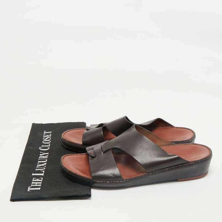 Pre Owned Loro Piana Brown Leather New Buckle Sandals Size 44