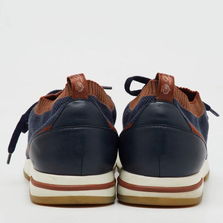 Pre Owned Loro Piana Navy Blue Knit Fabric 360 LP Flexy Walk Low Top Sneakers Size 45