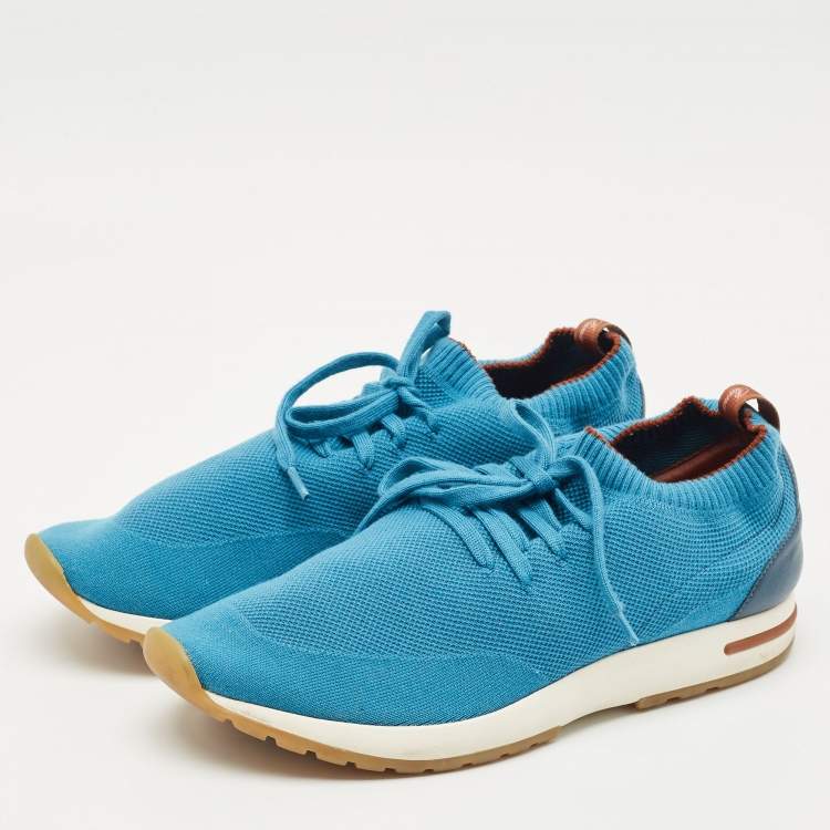Pre Owned Loro Piana Blue Knit Fabric 360 LP Flexy Walk Sneakers Size 44
