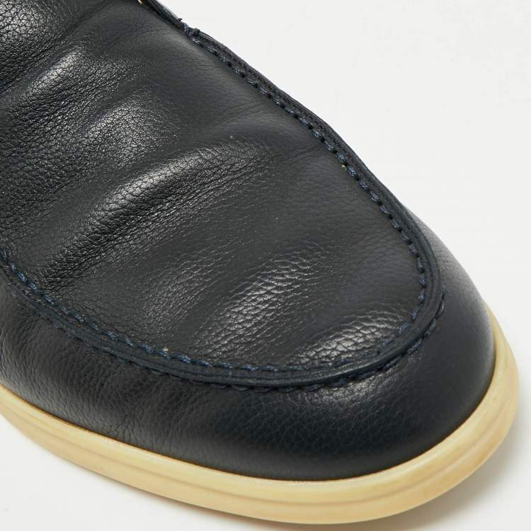 مملوكة مسبقًا Loro Piana Navy Blue Leather Open Walk Ankle Boots Size 43.5