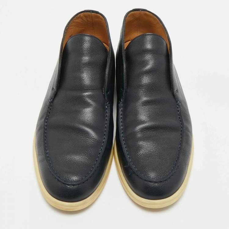 مملوكة مسبقًا Loro Piana Navy Blue Leather Open Walk Ankle Boots Size 43.5