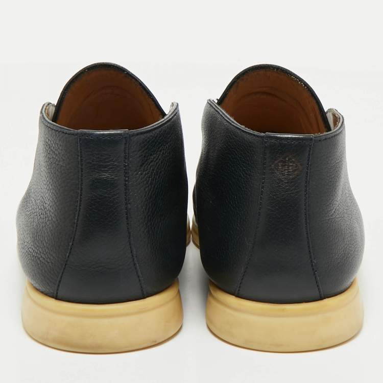 مملوكة مسبقًا Loro Piana Navy Blue Leather Open Walk Ankle Boots Size 43.5