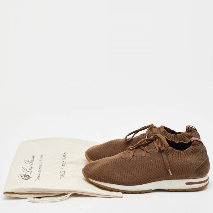 Pre Owned Loro Piana Brown Knit Fabric 360 LP Flexy Walk Sneakers Size 42