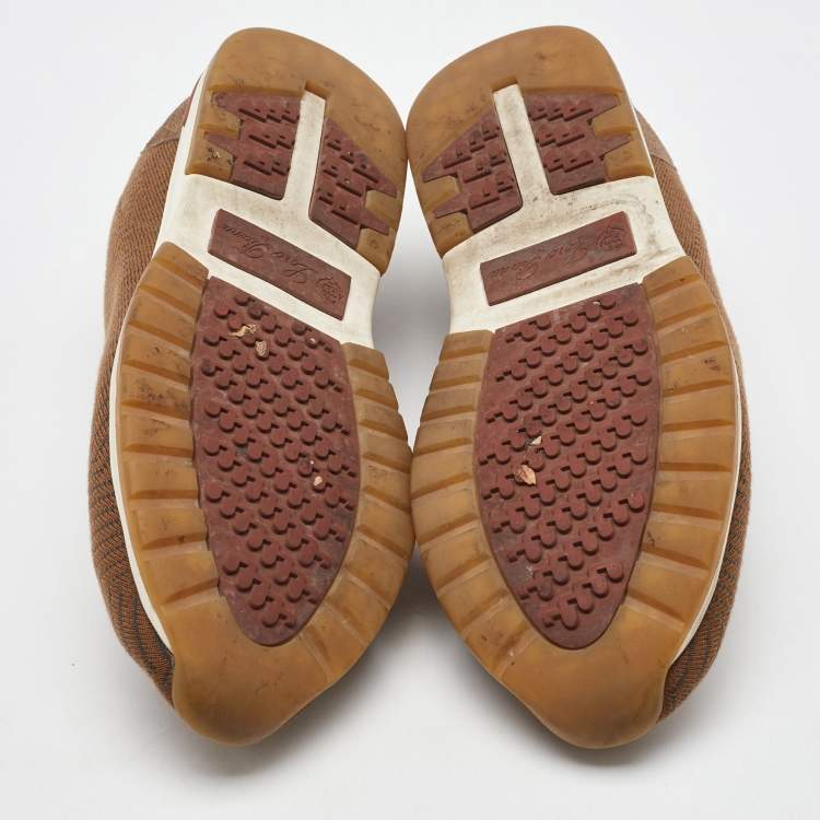 Pre Owned Loro Piana Brown Knit Fabric 360 LP Flexy Walk Sneakers Size 42