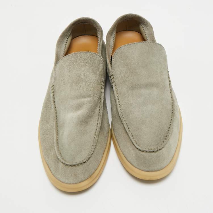 Pre Owned Loro Piana Grey Suede Summer Walk Slip On Loafers Size 42.5
