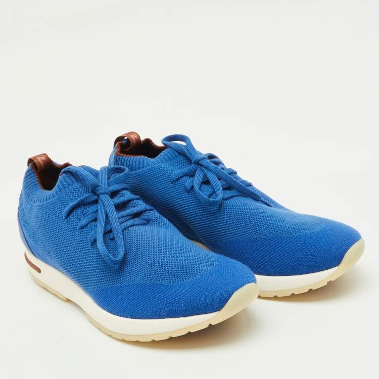 Pre Owned Loro Piana Blue Knit Fabric 360 LP Flexy Walk Lace Up Sneakers Size 42