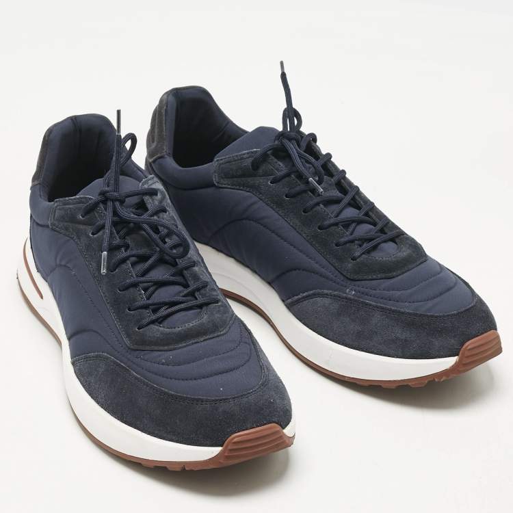 Pre Owned Loro Piana Navy Blue Suede and Nylon Week End Walk Sneakers Size 44