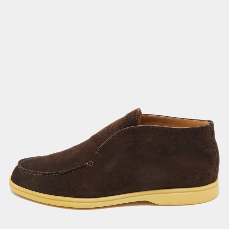 Pre Owned Loro Piana Brown Suede Open Walk Ankle Length Boots Size 42