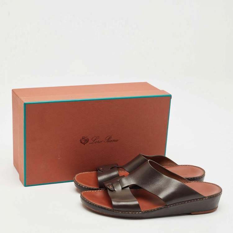 Pre Owned Loro Piana Brown Leather New Buckle Sandals Size 44.5