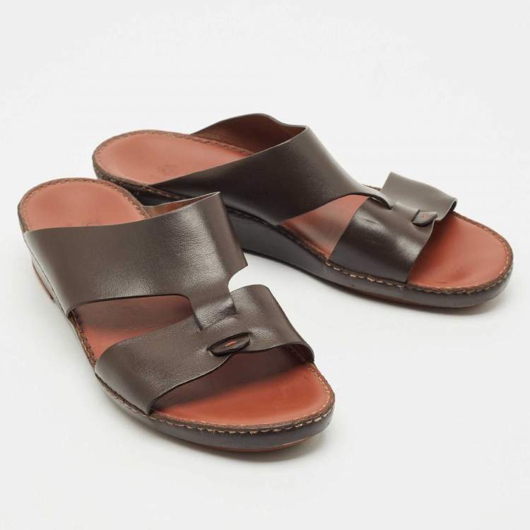 Pre Owned Loro Piana Brown Leather New Buckle Sandals Size 44.5