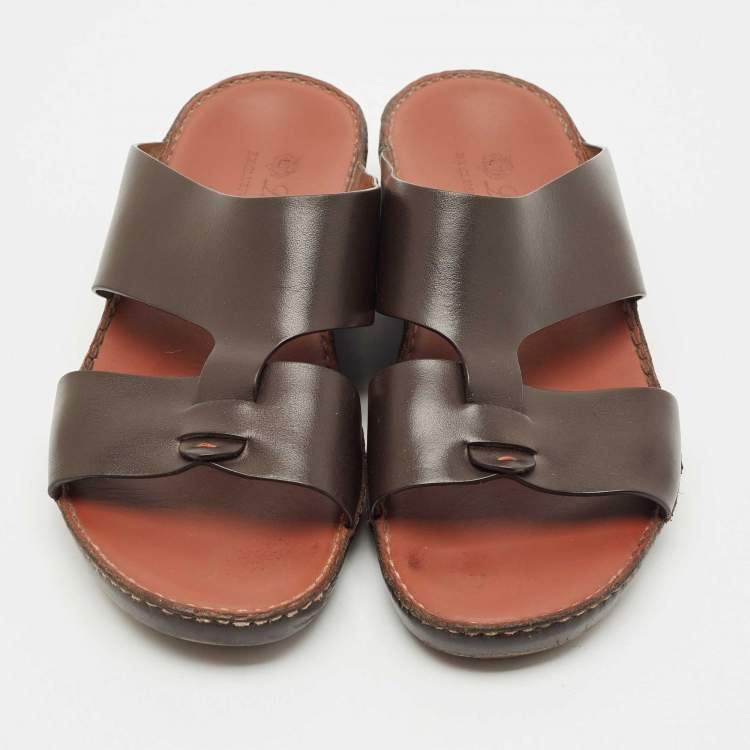 Pre Owned Loro Piana Brown Leather New Buckle Sandals Size 44.5