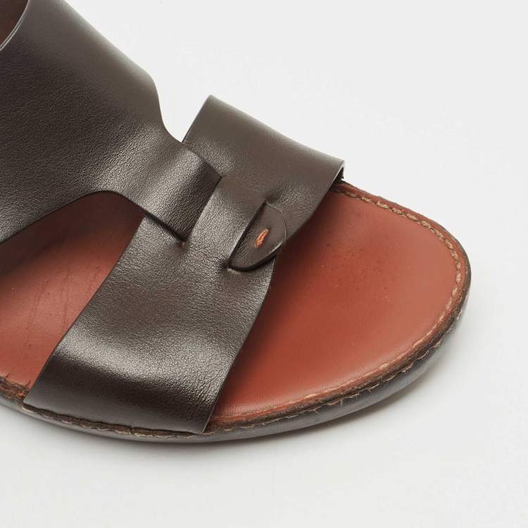 Pre Owned Loro Piana Brown Leather New Buckle Sandals Size 44.5