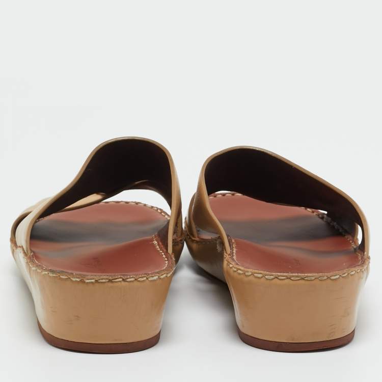 Pre Owned Loro Piana Beige Leather New Buckle Sandals Size 44