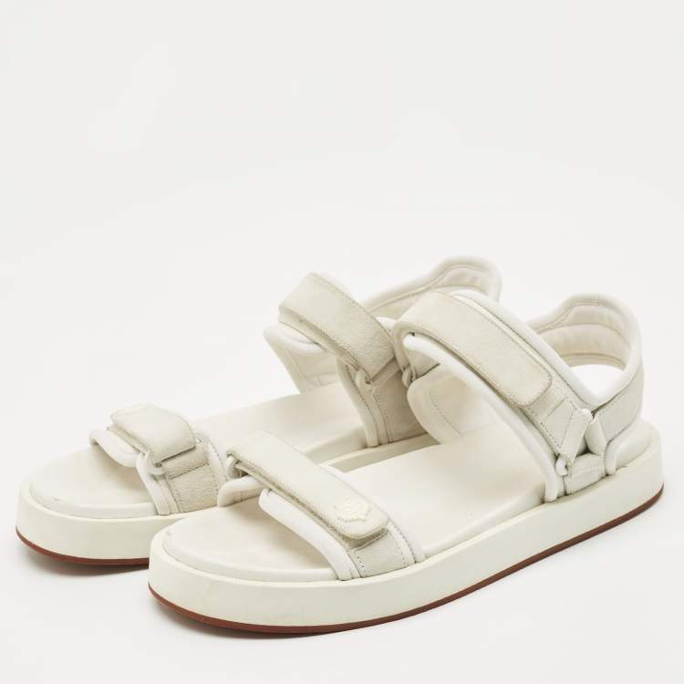 Pre Owned Loro Piana White Fabric and Suede Waikiki Flat Sandals Size 39