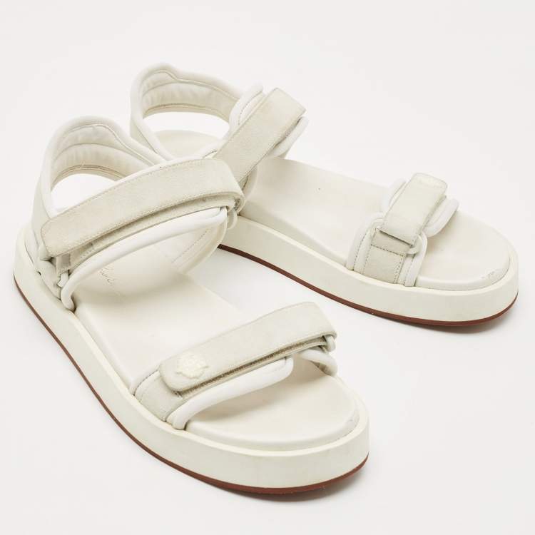 Pre Owned Loro Piana White Fabric and Suede Waikiki Flat Sandals Size 39