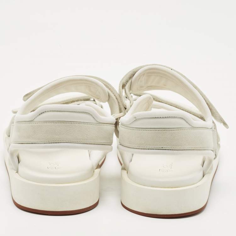 Pre Owned Loro Piana White Fabric and Suede Waikiki Flat Sandals Size 39