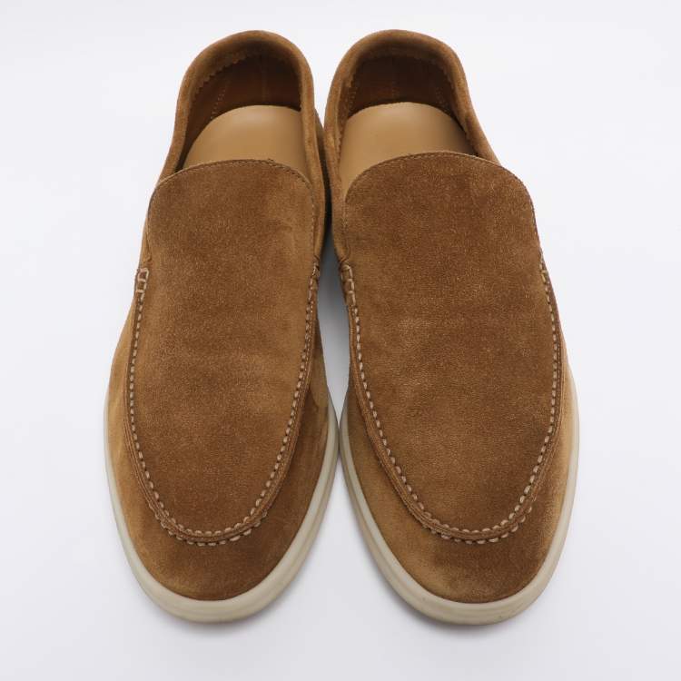 Pre Owned Loro Piana Khaki Suede Summer Walk Loafers Size 41.5