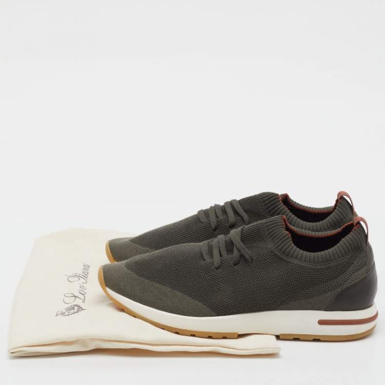 Pre Owned Loro Piana Olive Green Knit Fabric 360 LP Flexy Walk Low Top Sneakers Size 41