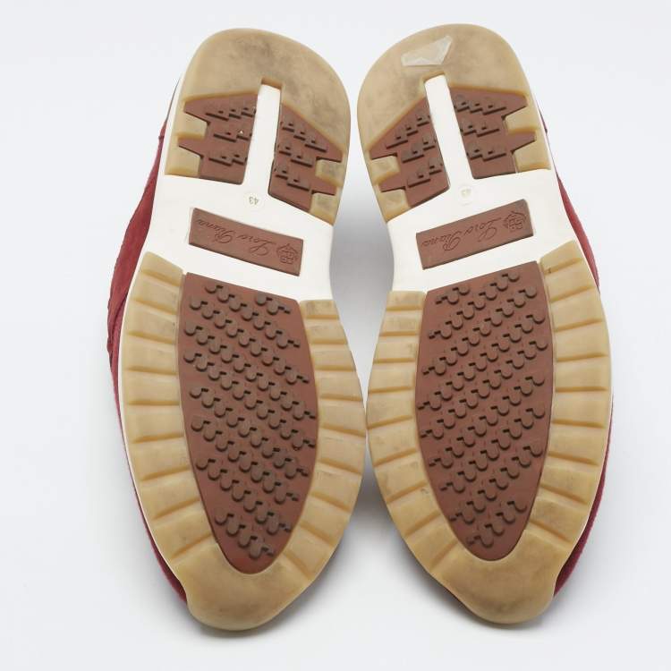 Pre Owned Loro Piana Burgundy Knit Fabric and Suede 360 LP Flexy Walk Slip On Sneakers Size 43