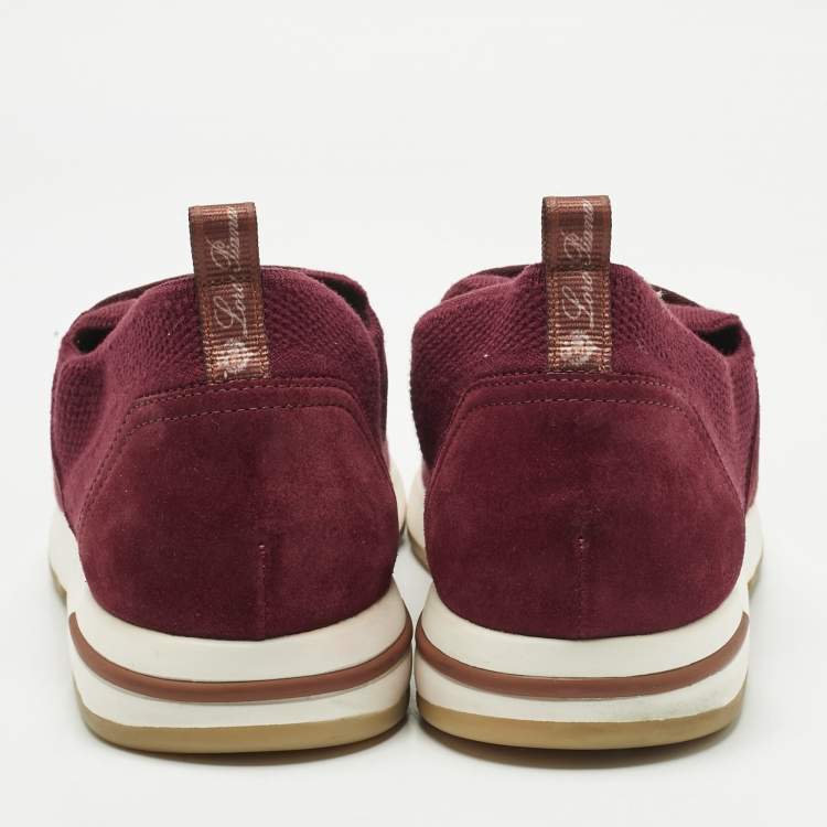 Pre Owned Loro Piana Burgundy Knit Fabric and Suede 360 LP Flexy Walk Slip On Sneakers Size 43
