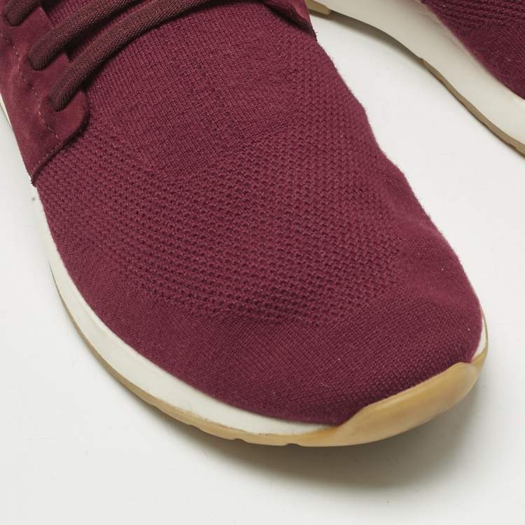 Pre Owned Loro Piana Burgundy Knit Fabric and Suede 360 LP Flexy Walk Slip On Sneakers Size 43