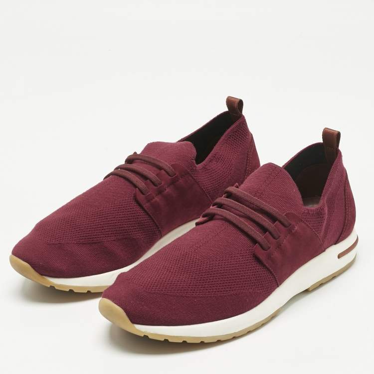 Pre Owned Loro Piana Burgundy Knit Fabric and Suede 360 LP Flexy Walk Slip On Sneakers Size 43