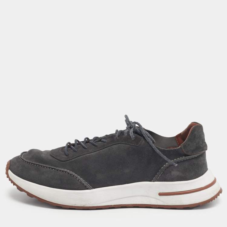 Pre Owned Loro Piana Grey Suede Week End Walk Lace Up Sneakers Size 42