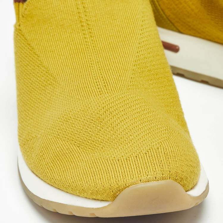 Pre Owned Loro Piana Yellow Knit Fabric 360 LP Flexy Walk Low Top Sneakers Size 41