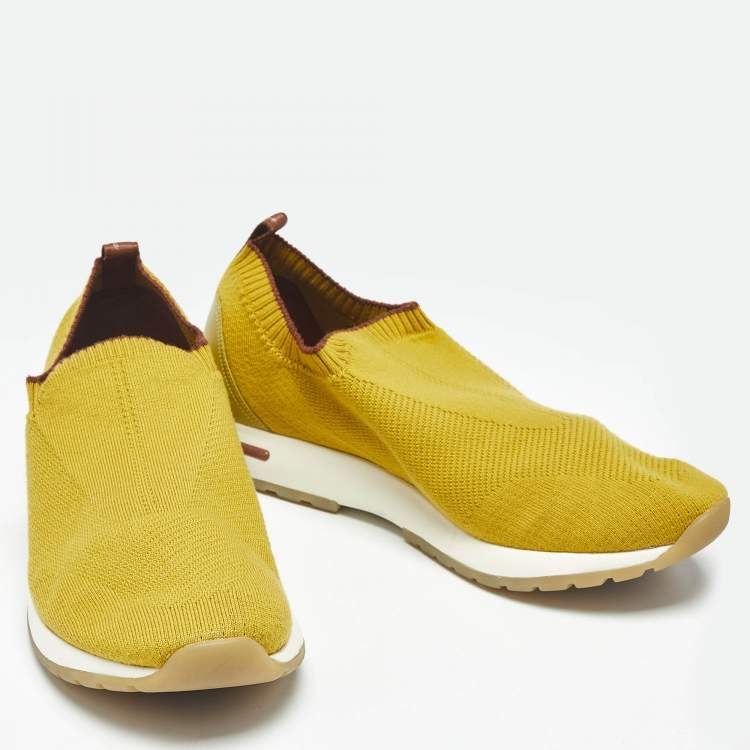 Pre Owned Loro Piana Yellow Knit Fabric 360 LP Flexy Walk Low Top Sneakers Size 41