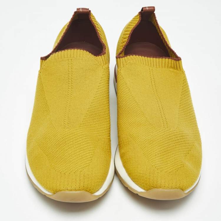 Pre Owned Loro Piana Yellow Knit Fabric 360 LP Flexy Walk Low Top Sneakers Size 41