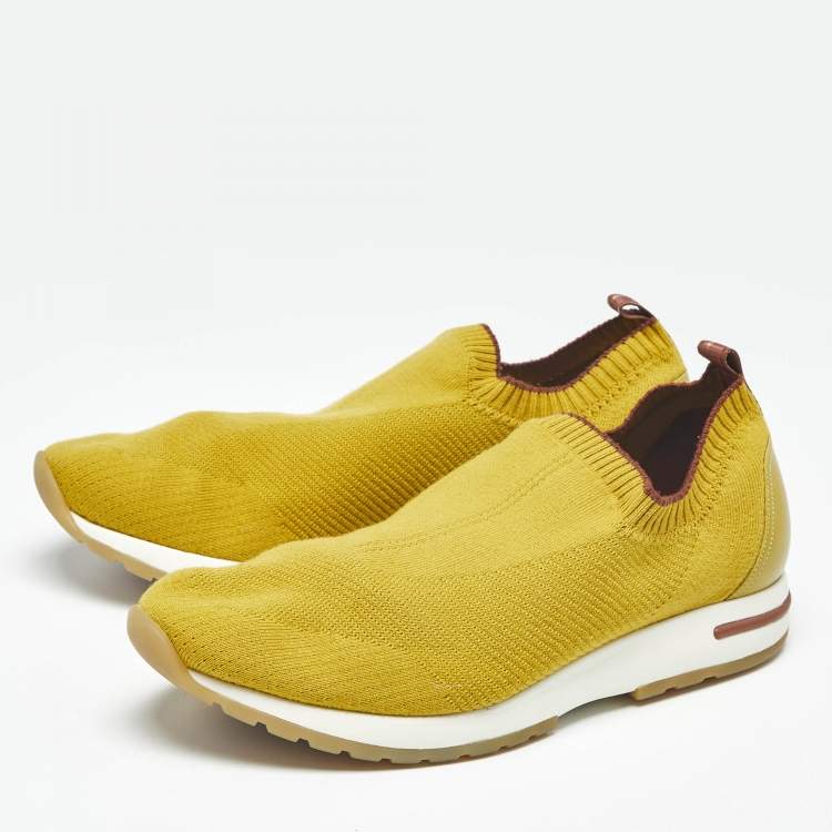 Pre Owned Loro Piana Yellow Knit Fabric 360 LP Flexy Walk Low Top Sneakers Size 41