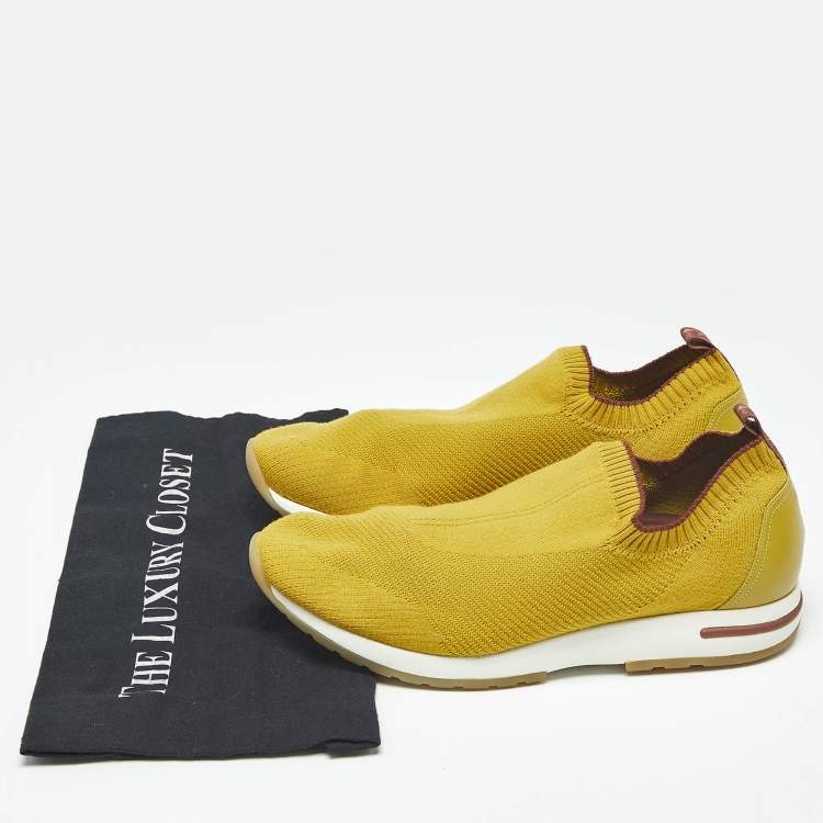 Pre Owned Loro Piana Yellow Knit Fabric 360 LP Flexy Walk Low Top Sneakers Size 41