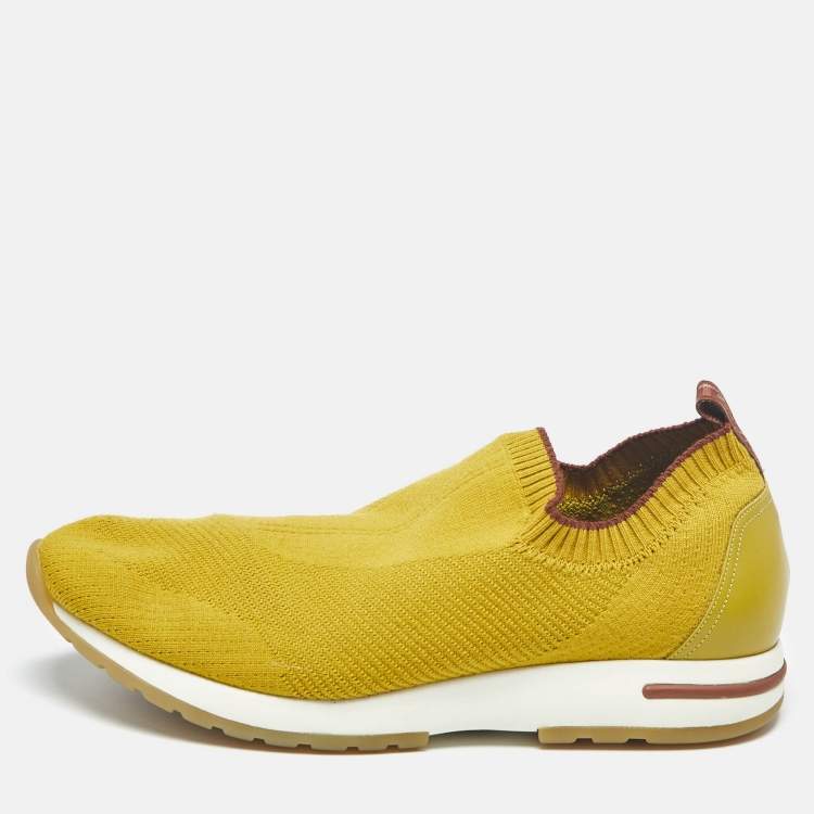 Pre Owned Loro Piana Yellow Knit Fabric 360 LP Flexy Walk Low Top Sneakers Size 41