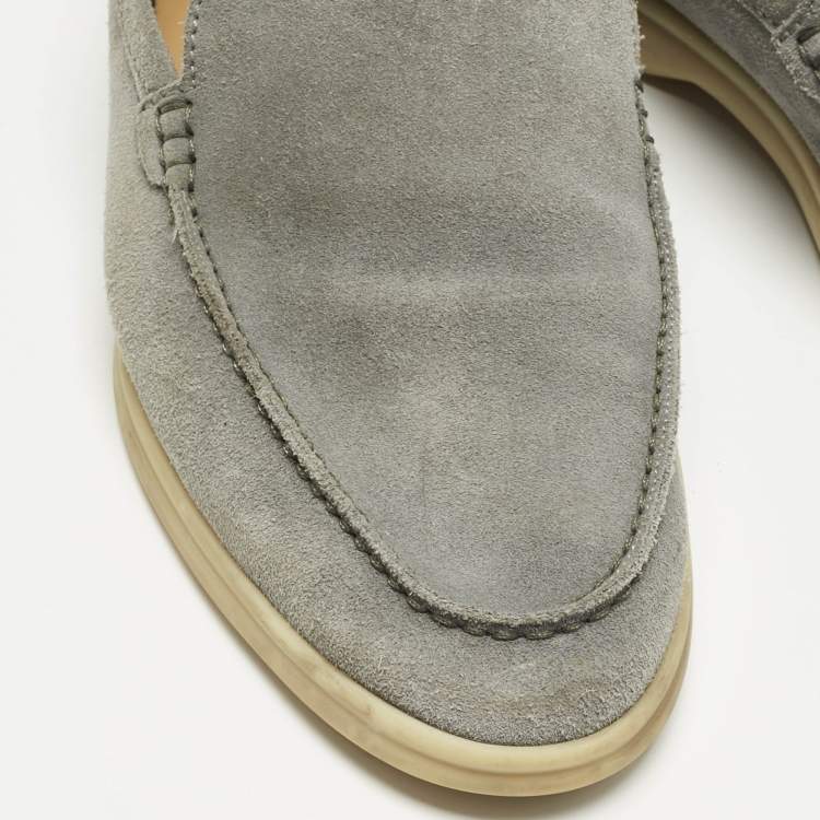 Pre Owned Loro Piana Grey Suede Summer Walk Slip On Loafers Size 42.5