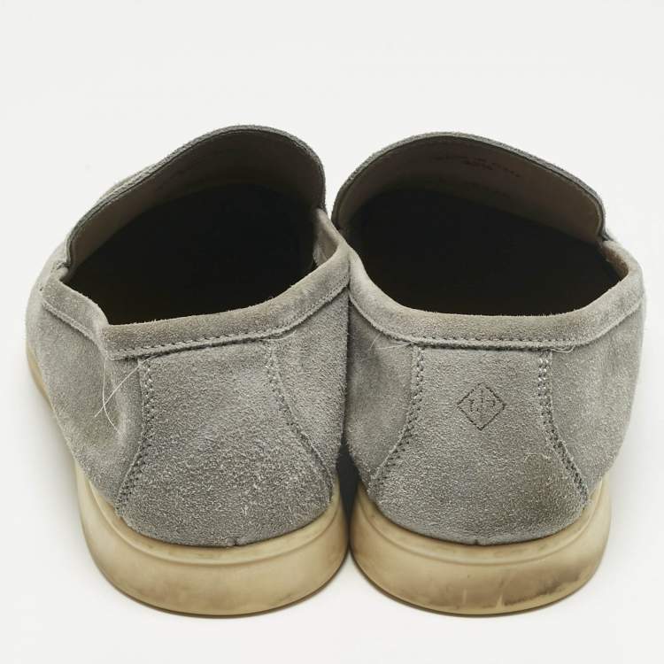 Pre Owned Loro Piana Grey Suede Summer Walk Slip On Loafers Size 42.5