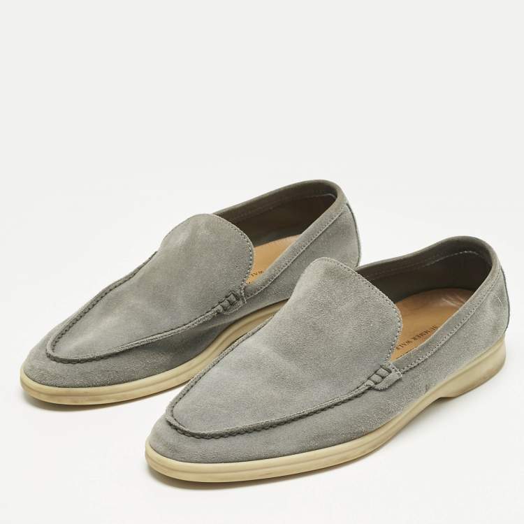 Pre Owned Loro Piana Grey Suede Summer Walk Slip On Loafers Size 42.5