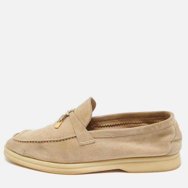 Pre Owned Loro Piana Beige Suede Summer Charms Walk Loafers Size 39