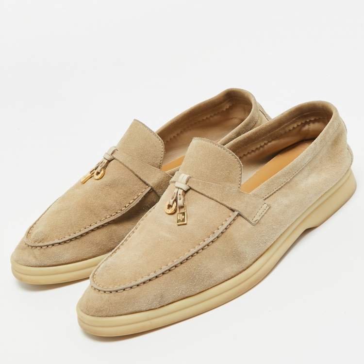 Pre Owned Loro Piana Beige Suede Summer Charms Walk Loafers Size 39