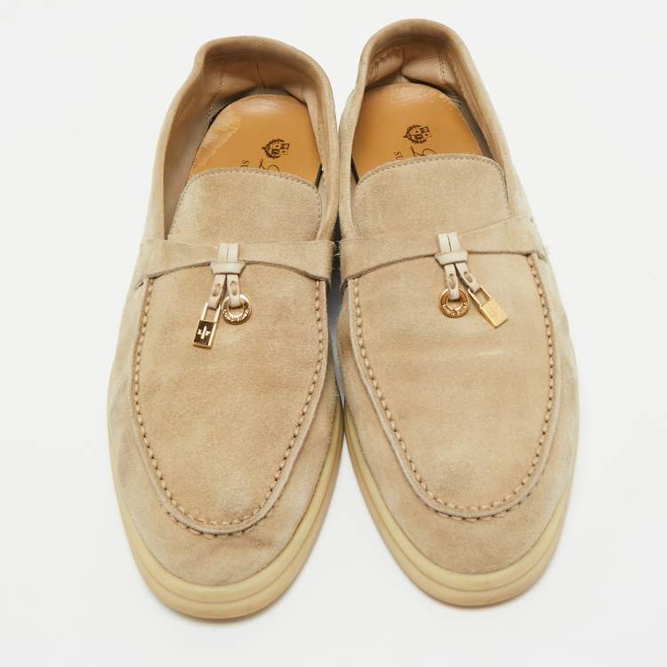 Pre Owned Loro Piana Beige Suede Summer Charms Walk Loafers Size 39