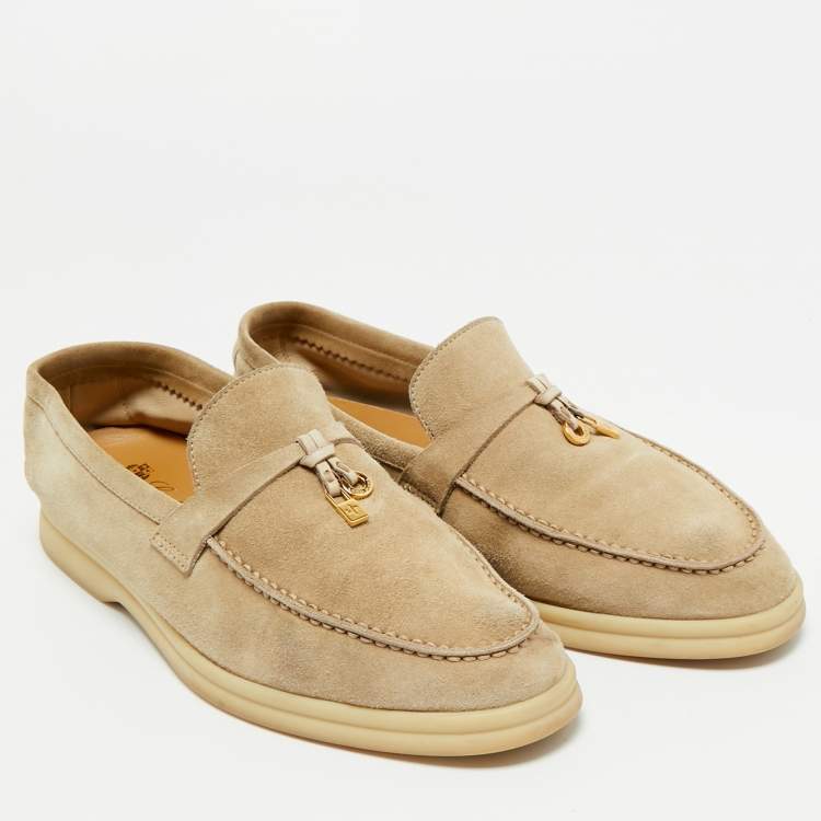 Pre Owned Loro Piana Beige Suede Summer Charms Walk Loafers Size 39