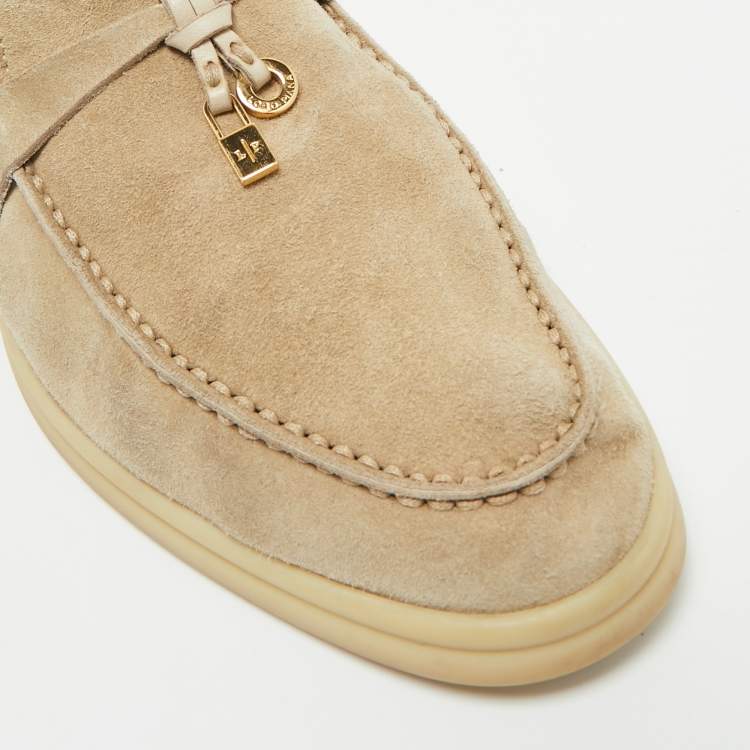 Pre Owned Loro Piana Beige Suede Summer Charms Walk Loafers Size 39