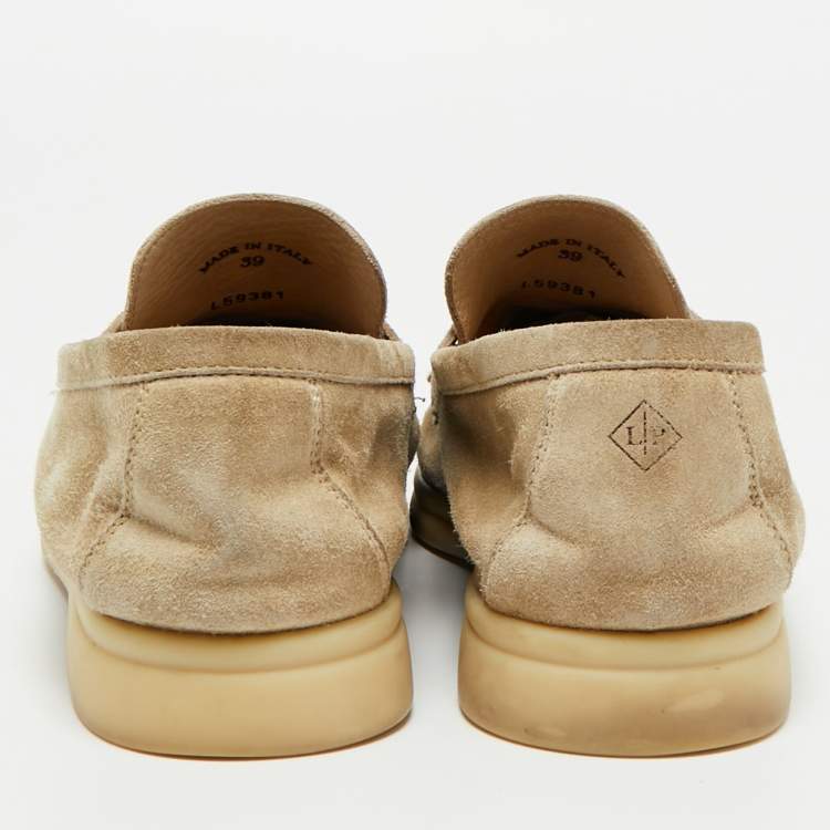 Pre Owned Loro Piana Beige Suede Summer Charms Walk Loafers Size 39