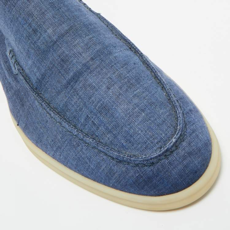 Pre Owned Loro Piana Blue Denim Summer Walk Slip On Loafers Size 44.5