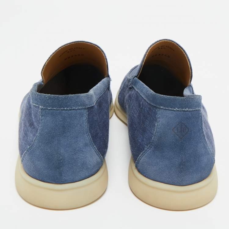 Pre Owned Loro Piana Blue Denim Summer Walk Slip On Loafers Size 44.5