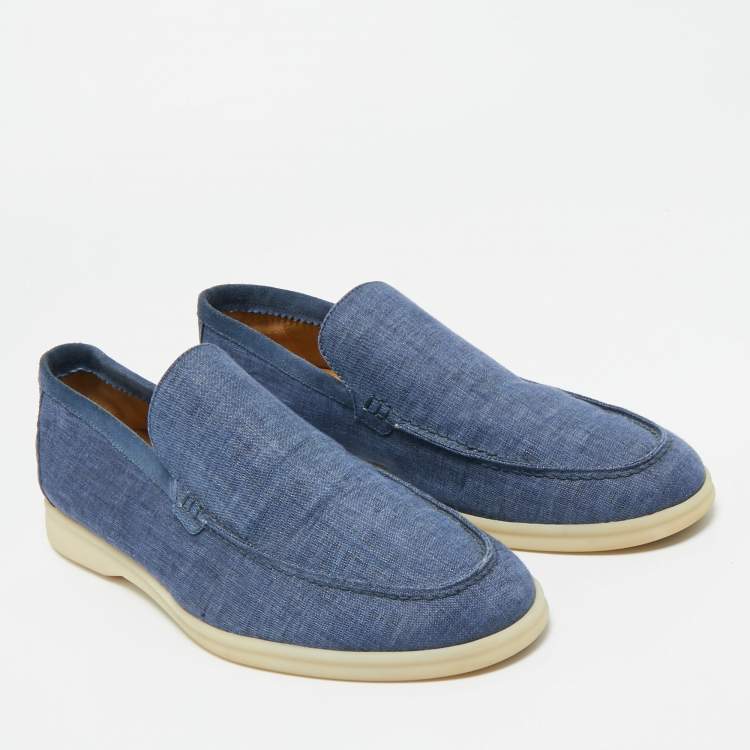 Pre Owned Loro Piana Blue Denim Summer Walk Slip On Loafers Size 44.5