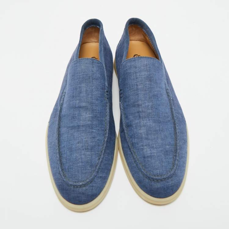 Pre Owned Loro Piana Blue Denim Summer Walk Slip On Loafers Size 44.5