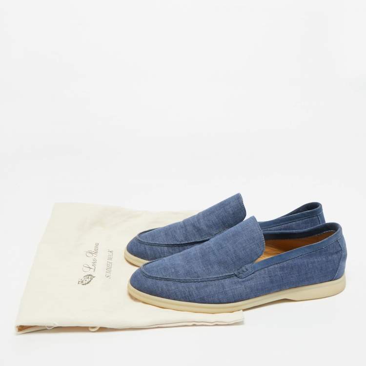 Pre Owned Loro Piana Blue Denim Summer Walk Slip On Loafers Size 44.5