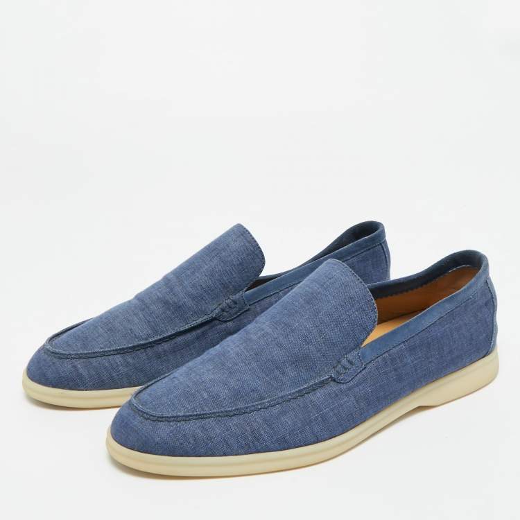 Pre Owned Loro Piana Blue Denim Summer Walk Slip On Loafers Size 44.5